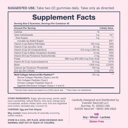 Miniatura 4 de NeoCell Gomitas multivitamínicas para mujer 80 gomitas Multi con colágeno avanzado con minerales esenciales Sabor a bayas