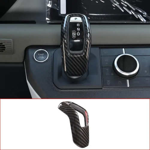 Miniatura 9 de YIWANG Cubierta de la cabeza de la palanca de cambios central del coche de ABS estilo fibra de carbono para Land Rover Defender 90 110 2020-2022