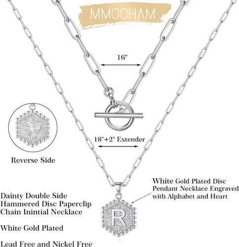 Miniatura 5 de M MOOHAM - Collares de oro chapados con oro de 14 quilates para mujer, con dije hexagonal, con letras, broche de barra de pasador, gargantilla