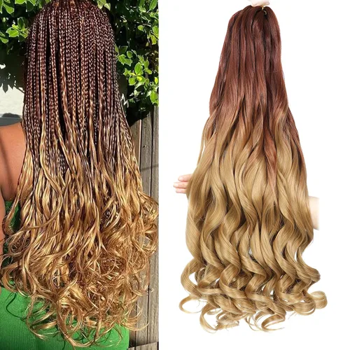 Miniatura 51 de Cabello Rizado Francés para Trenzar de 18 Pulgadas, 8 Paquetes Color Borgoña - Cabello para Trenzar Pre-Estirado con Rebote - Extensiones de Cabello