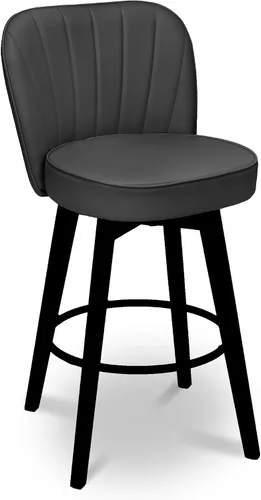 Miniatura 6 de MINCETA Juego de 2 taburetes de bar giratorios de 360°, taburete de bar de 26 pulgadas de altura de mostrador con respaldo de concha, silla de bar