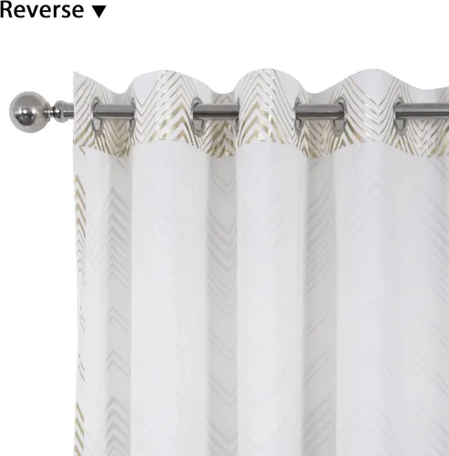 Miniatura 4 de always4u - Cortinas de terciopelo suave con estampado de lámina 84 pulgadas de largo, cortinas de chevron blanco y dorado, tratamiento de lujo