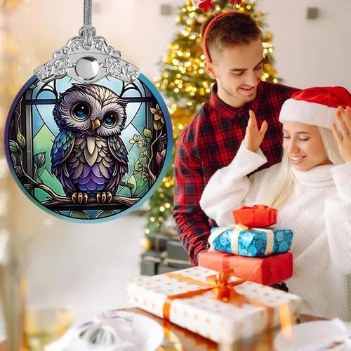 Miniatura 7 de Jocidea Adornos navideños de búho - Adornos festivos de vidrio manchado, adornos para árbol de Navidad, regalos de Navidad para amantes de los búhos