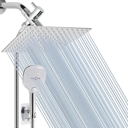 Miniatura 7 de Cabezal de ducha con manguera, cabezal de ducha de lluvia de acero inoxidable de alta presión de 8 pulgadas y 3 ajustes de rociador de ducha de mano