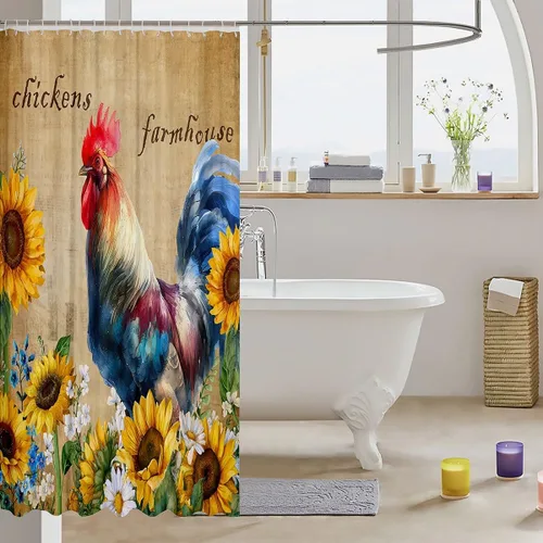 Miniatura 3 de Lindas cortinas de ducha para niños, cortinas rústicas de gallina, decoración de dormitorio de niñas y adultos, girasoles animales, plantas