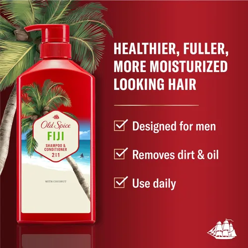 Miniatura 2 de Old Spice Fiji - Juego de champú y acondicionador 2 en 1 para hombres, aroma a coco y madera tropical, cabello más saludable, más completo