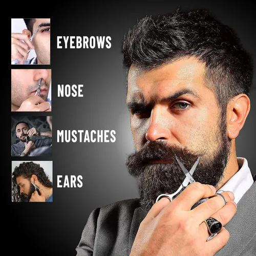 Miniatura 4 de Cepillo para barba para hombres, peine para barba y bigote con tijeras, kit de aseo para barba, cepillo de cerdas de jabalí 100% naturales, peine
