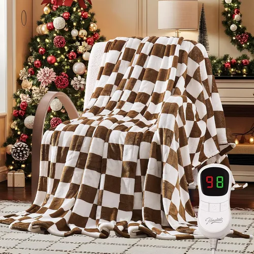 Miniatura 29 de Homemate - Manta eléctrica térmica de 50 x 60 pulgadas ultrasuave de franela, manta calefactora con 10 niveles de calor rápido, 8 horas de apagado