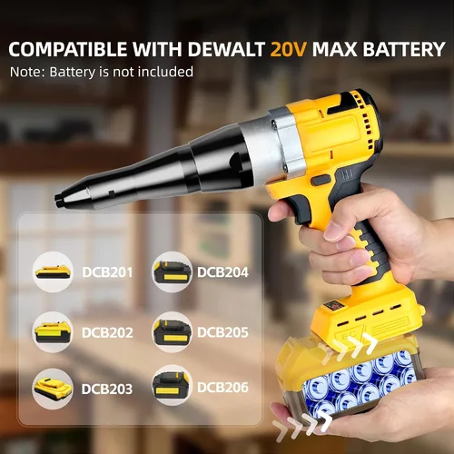 Miniatura 7 de Funnywhale Pistola de remache inalámbrica compatible con batería Dewalt de 20 V máxima (sin batería), pistola de remache eléctrica, herramienta