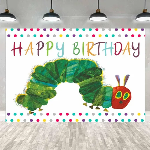 Fondo de fotografía de feliz cumpleaños para fiesta temática de oruga, 7 x 5 pies, dibujos animados de insectos de color arco iris para niños,