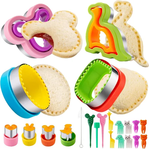 Cortador de sándwiches para el almuerzo de los niños, 22 piezas (GRANDE), máquina de sándwiches de Nifogo y juego de cortadores de galletas y
