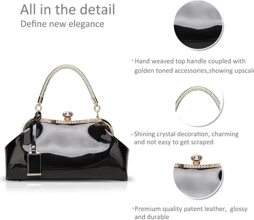 Miniatura 5 de Bolso de mano de charol brillante para mujer, bolso de mano con asa superior, bolso de hombro de noche, bolso de boda, bolso retro