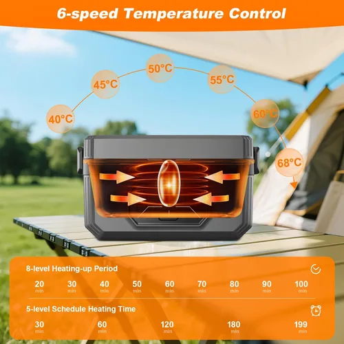 Miniatura 2 de Fiambrera eléctrica inalámbrica para adultos con temporizador, lonchera recargable autocalentable para hombres y mujeres con contenedor SS de 1.2 L
