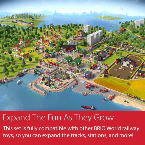 Miniatura 7 de BRIO World Rail & Road - Juego de tren de madera con certificación FSC de 32 piezas y accesorios - Auto grúa especial, plataforma plana, pistas