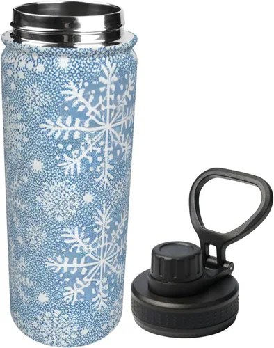Miniatura 2 de Botella de agua deportiva a prueba de fugas con diseño de conejito junto a flores lilas, 18 onzas, de acero inoxidable duradero de doble pared