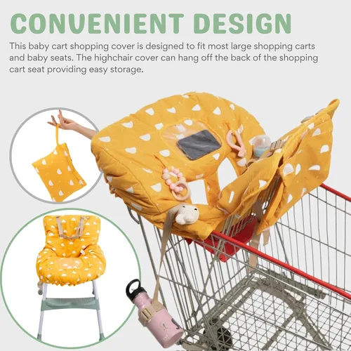 Miniatura 6 de Funda para carrito de compras y silla alta 2 en 1, resistente al agua, acolchado, con bolsa para teléfono, bucles para juguetes y protección
