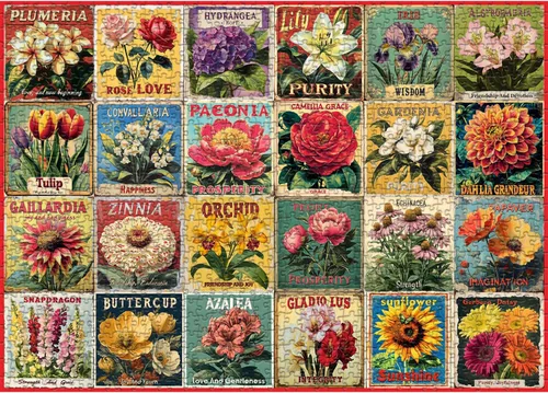 Miniatura 9 de Rompecabezas vintage de flores para adultos de 1000 piezas, rompecabezas de arte único y hermoso collage floral, con temática de plantas