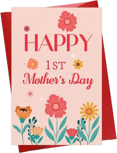 WaaHome Tarjeta de feliz primer día de la madre para la nueva mamá, tarjeta de regalo del día de la madre de flores para primera vez, esperando o