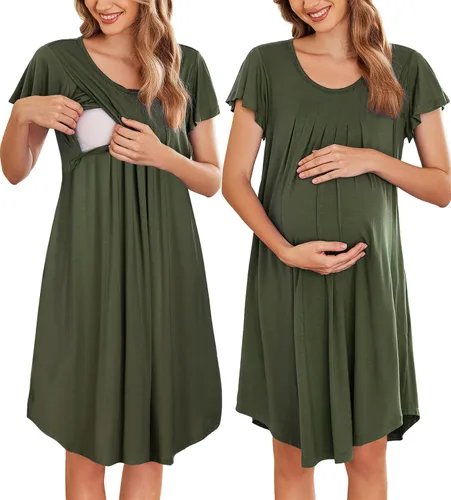 Ekouaer 3 en 1 camisón de lactancia de maternidad vestido de hospitalparto vestido de hospital de manga acampanada plisado vestido de lactancia