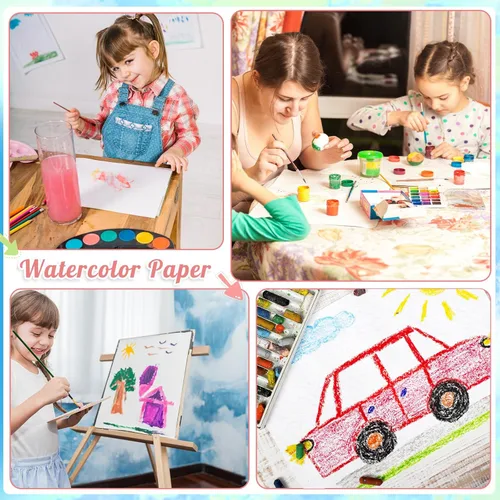 Miniatura 7 de 30 hojas de papel de acuarela de 8.5 x 11, 140 lb/300 GSM, papel de acuarela de prensa en frío, papel de algodón a granel para niños, estudiantes