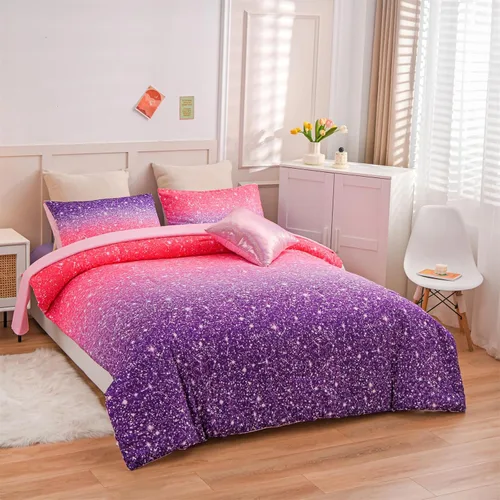 Miniatura 2 de A Nice Night Juego de Edredón para Niñas Tamaño Twin 6 Piezas Cama en una Bolsa Ropa de Cama 3D Colorida Brillante Galaxia Arcoíris