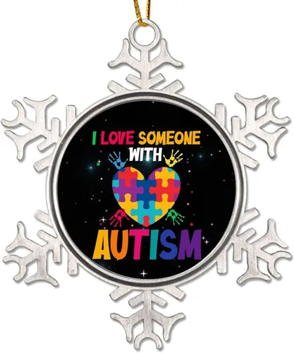 Miniatura 8 de Live Love Accept Autism Heartbeat Adornos para árbol de Navidad, decoración de autismo, rompecabezas divertido para colgar en Navidad