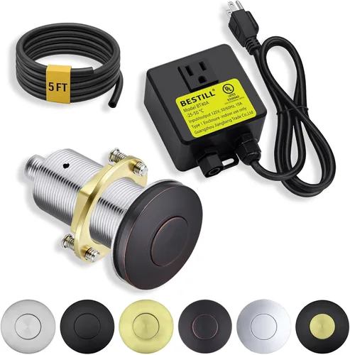 Miniatura 10 de BESTILL, kit de interruptor de aire para triturar basura, parte superior de fregadero gris plomizo con botón pulsador de encendido/apagado, Gris