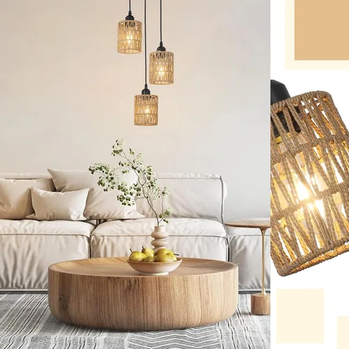 Miniatura 6 de LAMSU Lámpara colgante de 3 luces de ratán, accesorios de iluminación de techo estilo granja para comedor, lámpara colgante estilo boho