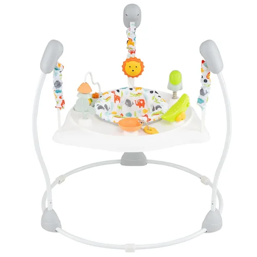Miniatura 11 de BABY JOY Centro de actividades para bebés, puentes y gorilas con música, asiento giratorio de 360°, 3 alturas ajustables, centro de actividades Azul