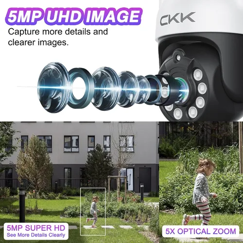 Miniatura 4 de CKK Cámara de doble lente de 2 MP, WiFi inalámbrica de 2.4/5 GHz, cámaras de seguridad para exteriores Plug & Play para zoom de 10X Pane Tilt 360°