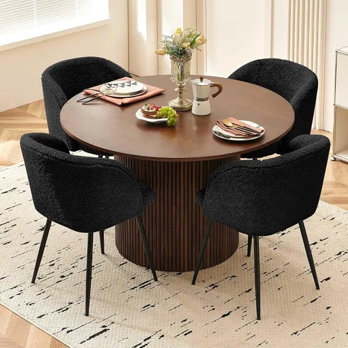 Miniatura 9 de Homedot Juego de mesa de comedor redonda de 5 piezas para 4, mesa de cocina de nogal de 47 pulgadas y sillas tapizadas para comedor, juego de mesa
