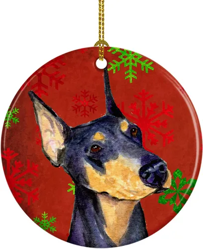 Miniatura 95 de Caroline's Treasures Bulldog English - Copos de nieve rojos y verdes, adorno de cerámica de Navidad, decoración colgante para el hogar, Navidad