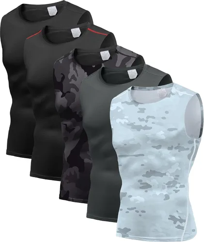 Holure Camiseta sin mangas de compresión para hombre, paquete de 5 unidades, camiseta atlética para fisicoculturismo