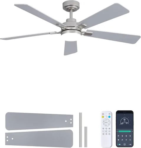 Miniatura 12 de Ventilador de techo de 48 pulgadas con luces y control remoto, montaje de varilla descendente, compatible con techo inclinado hasta 15°, motor CC
