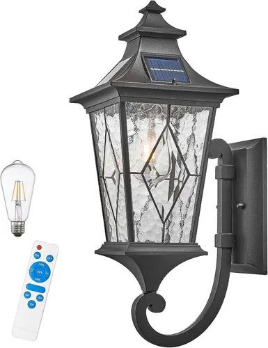 Luz solar para porche frontal exterior con ondulación de agua, hecha a mano, vidrio soldado del atardecer al amanecer, luces solares para Negro