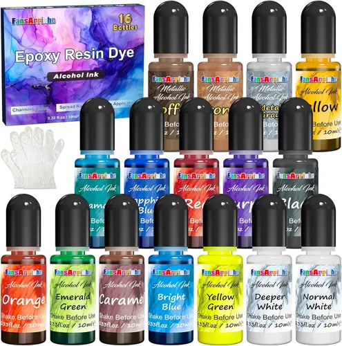 FansArriche Tintas de Alcohol para Resina, Juego de 16 Colores de Tinta de Alcohol de Alta Concentración para Resina Epoxy, Tinta de Resina a Base