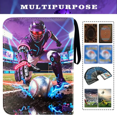 Miniatura 4 de Carpeta para tarjetas de béisbol, 4 bolsillos con 50 fundas extraíbles, se adapta a 400 tarjetas deportivas, álbum de coleccionistas de tarjetas