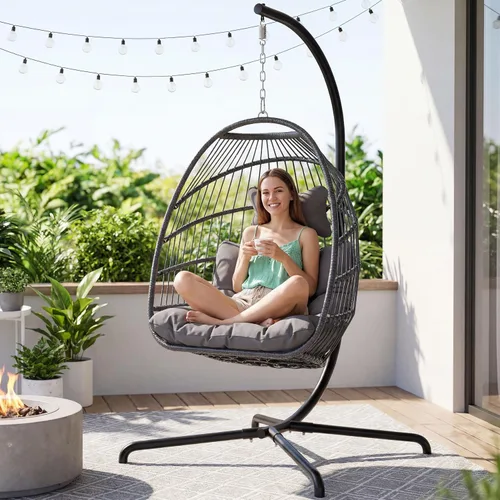 Miniatura 3 de NICESOUL Silla plegable con soporte, cómodas sillas colgantes para patio para adultos, 350 libras, resistente y duradera, sillas de cáscara de huevo