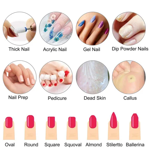 Miniatura 6 de Juego de brocas de cerámica de cabeza de maíz profesional de 5 tamaños con soporte para lima de uñas eléctrica, manicura, pedicura, esmalte de gel