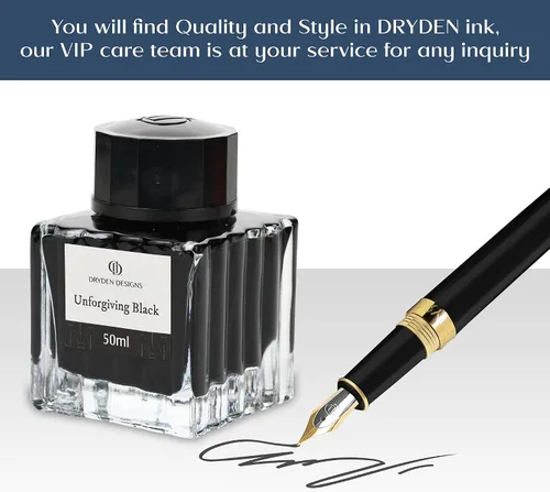 Miniatura 4 de Dryden Designs Botella de tinta para pluma estilográfica, edición de lujo, flujo suave, diseño compacto, 1.7 fl oz, color negro implacable