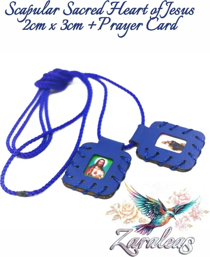 Miniatura 6 de Zaraleas Escapulario de Cuero del Sagrado Corazón de Jesús, Virgen del Carmen y Guadalupe & San Miguel Arcángel Hecho a mano. 0.8 in x 1.2 in