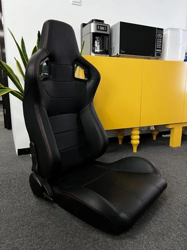 Miniatura 9 de 2 piezas de asientos universales de carreras con deslizadores de doble bloqueo, 1 par de asientos de cubo de cuero PVC con dos almohadas de Negro