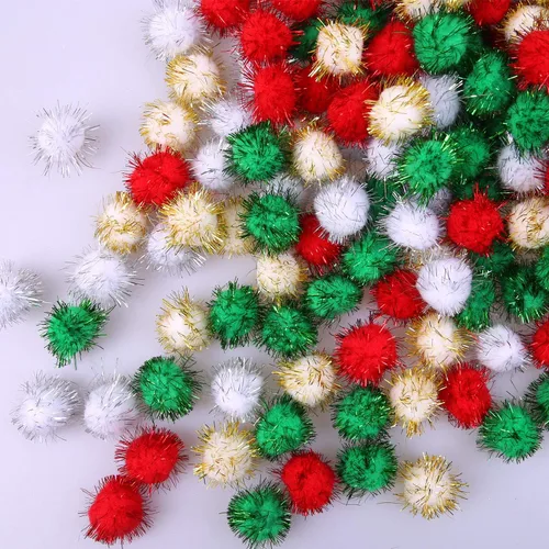 Miniatura 2 de Cooraby 200 pompones de Navidad con purpurina de colores surtidos (0.59 pulgadas)
