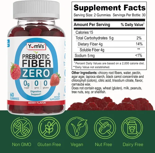 Miniatura 5 de YumVs - Gomitas de fibra sin azúcar para adultos, suplemento de fibra prebiótica de 0.11 onzas para la salud intestinal y digestiva, aptas