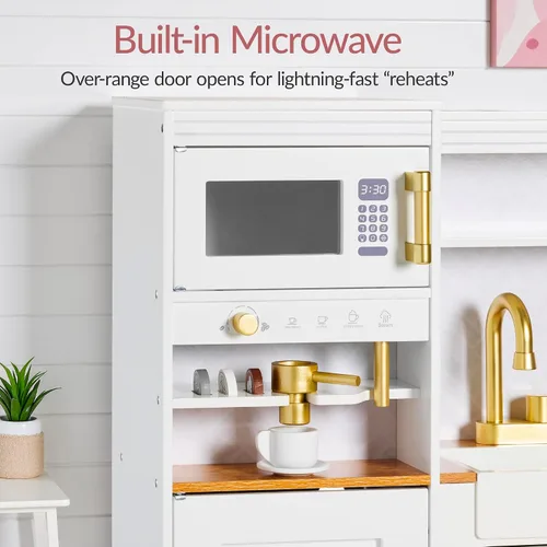 Miniatura 6 de Best Choice Products Cocina de juego de simulación para niños, juego interactivo de madera para niños pequeños con máquina de espresso, Blanco