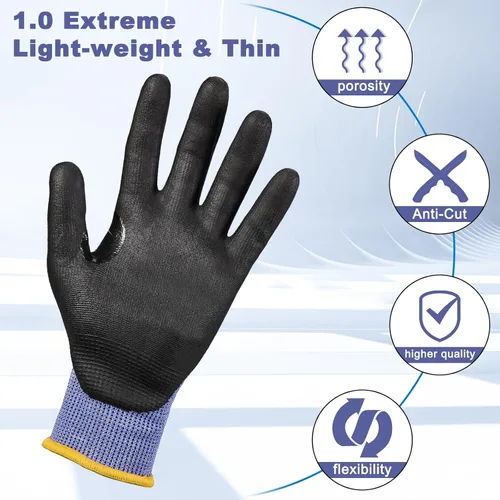Miniatura 2 de LOCCEF 3 pares de guantes de trabajo de seguridad, compatibles con pantalla táctil, destreza superior, guantes de trabajo resistentes a cortes