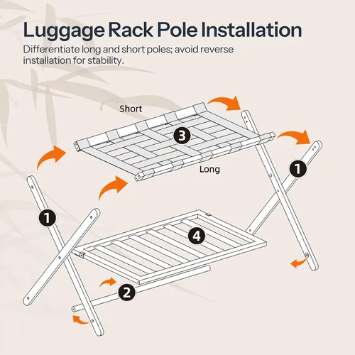 Miniatura 3 de HOOBRO Portaequipajes, soporte plegable para equipaje, soporte de maleta de bambú para habitación de invitados, con estante de soporte de correa