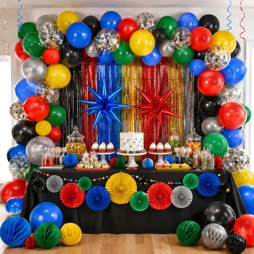 Miniatura 5 de Globos negros y rojos amarillos azules, globos de confeti de 12 pulgadas negros rojos amarillos azules verdes plateados metálicos con globo