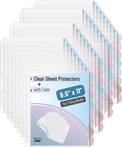 Miniatura 17 de Mr. Pen - Protectores de hojas transparentes con pestañas, 8 pestañas, 2 juegos, divisores de plástico transparente para carpeta de 3 anillas