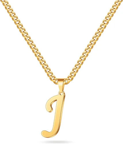 LUXEJEW Collares con inicial de cadena cubana de oro para hombres, dije de letra, collar con inicial para hombres, niños y mujeres, collares con